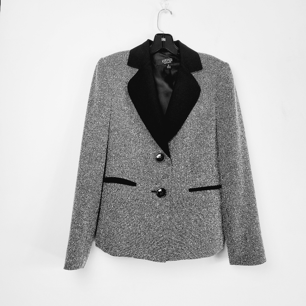 Kasper Gray Herringbone Tweed Jacket Coat Blazer 8
